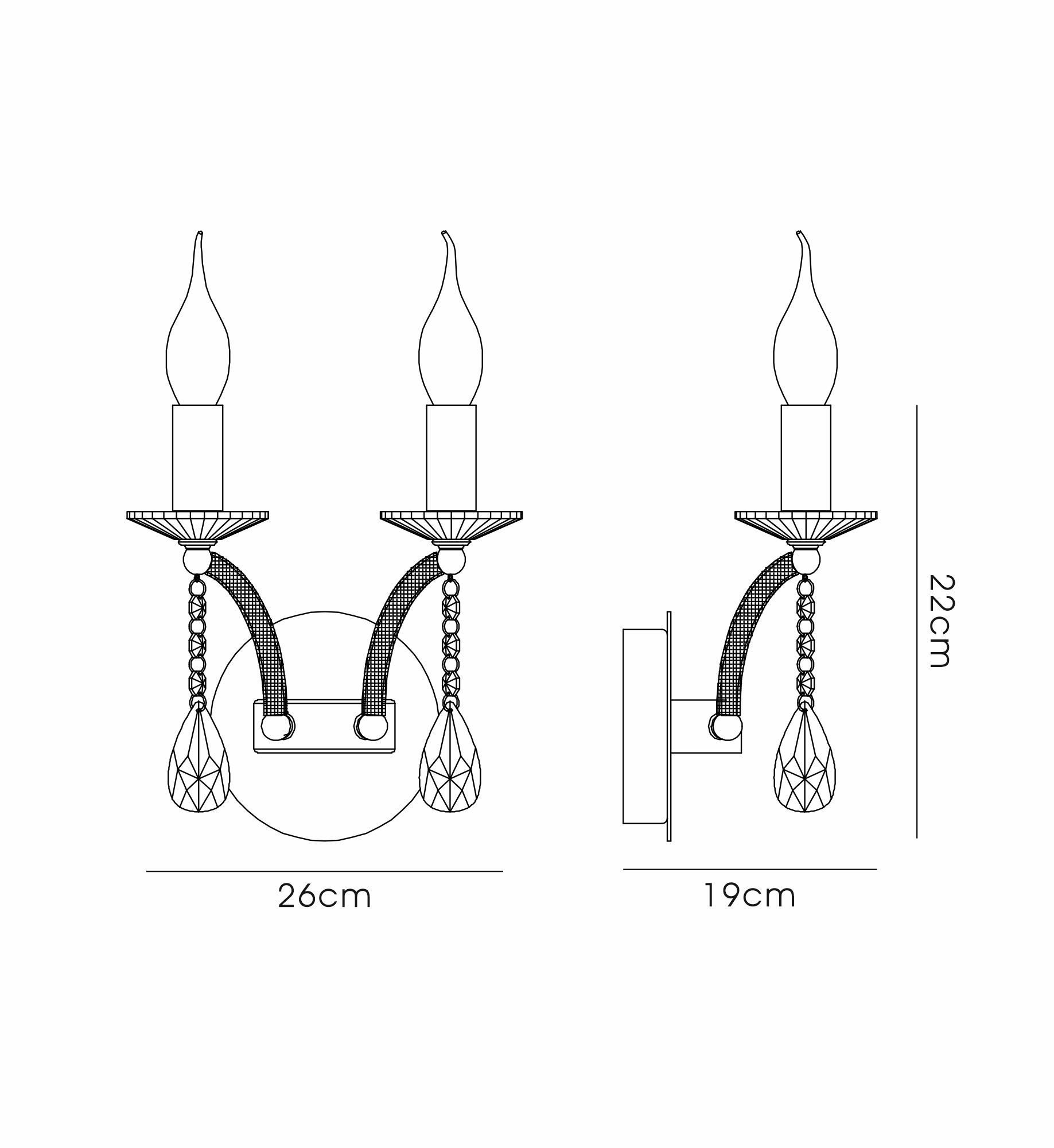 IL30362  Fiore Crystal Switched Wall Lamp 2 Light Black Chrome